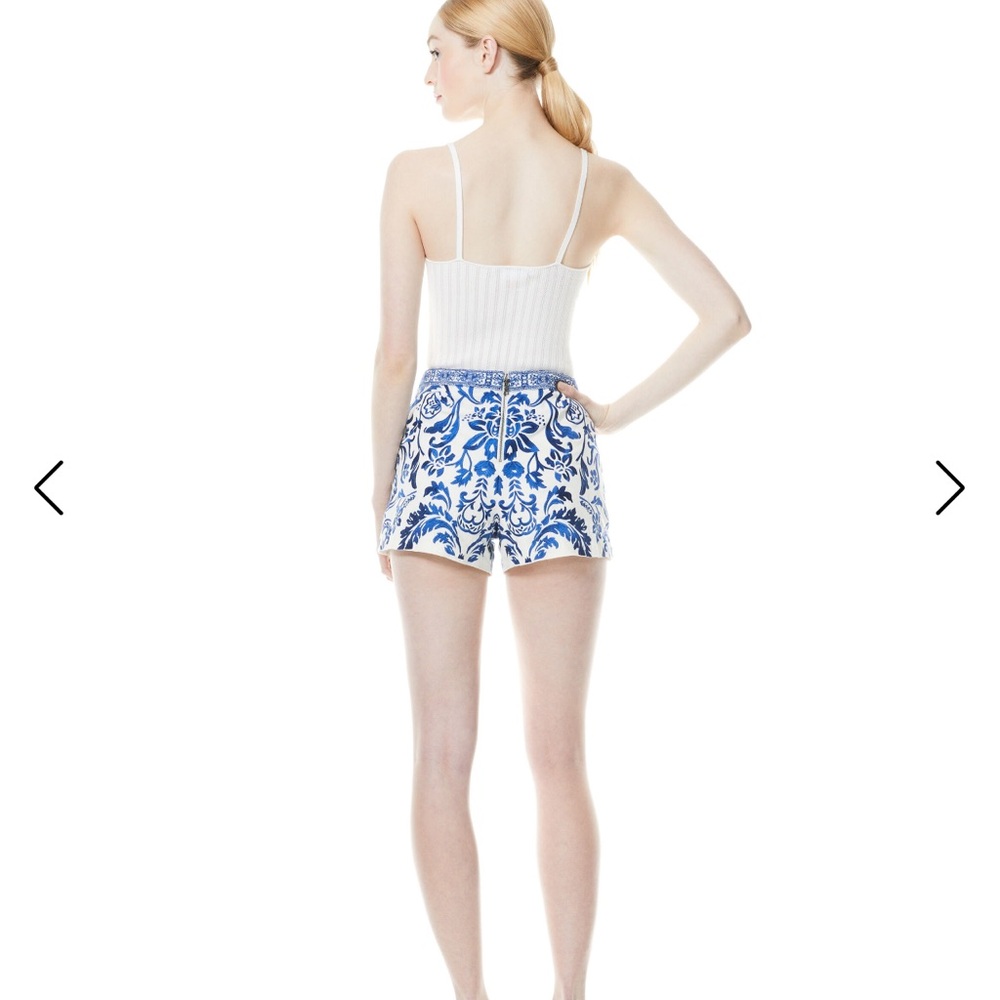 Alice + Olivia Blue & White High-Waist Printed Shorts - Picture 3 of 10